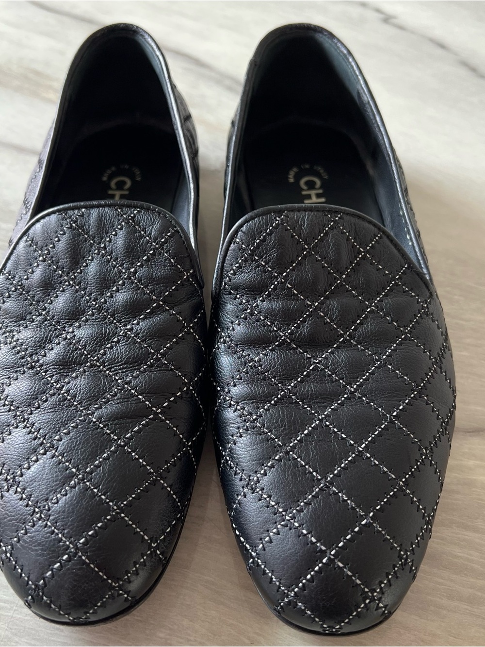 Chanel Black Zigzag & Contrast Diamond Moccasin Loafers - Picture 4 of 11